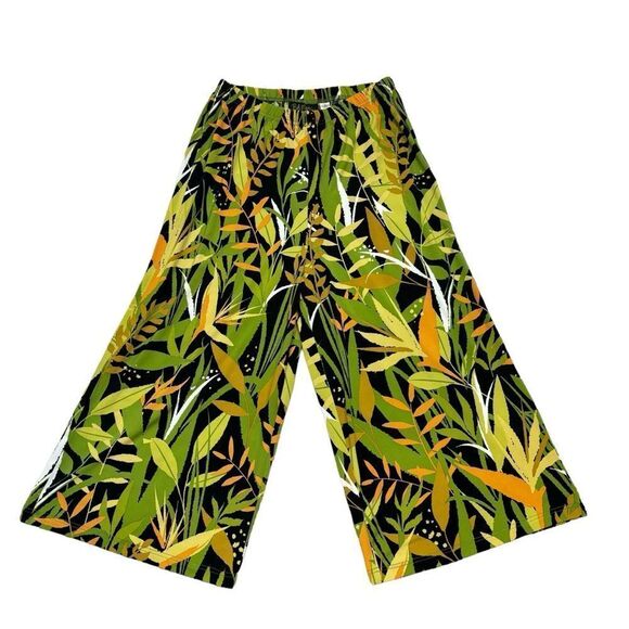 Ladies Bob Mackie Leaf Print Gaucho Cropped‎ Wide Leg Pants Size Small - Picture 1 of 10